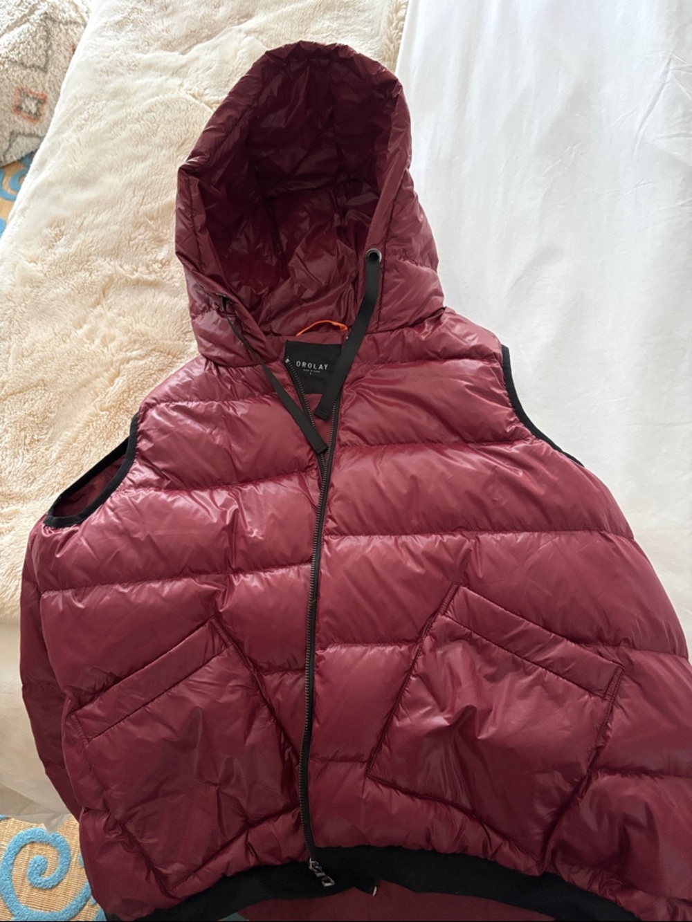 Women's Hooded Puffer Vest in Burgundy